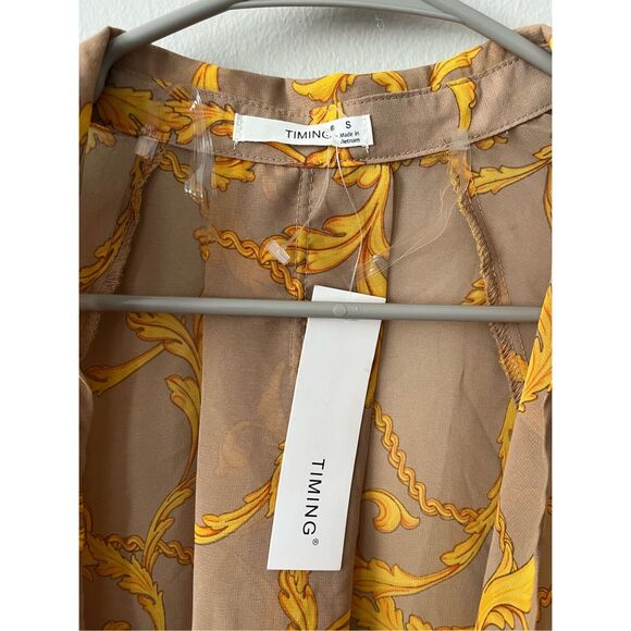 Timing Small Sheer Womens Victorian Yellow and Tan Smock NEW - Picture 3 of 4